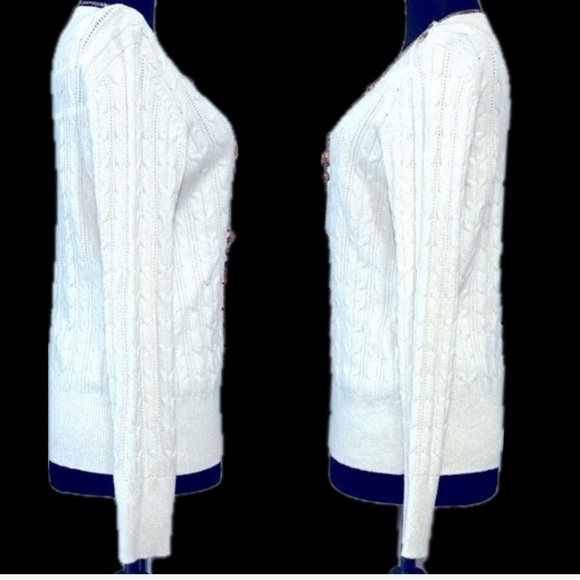 EUC Charter Club Small Sparkly Cream Cable Knit Sweater - Picture 6 of 13